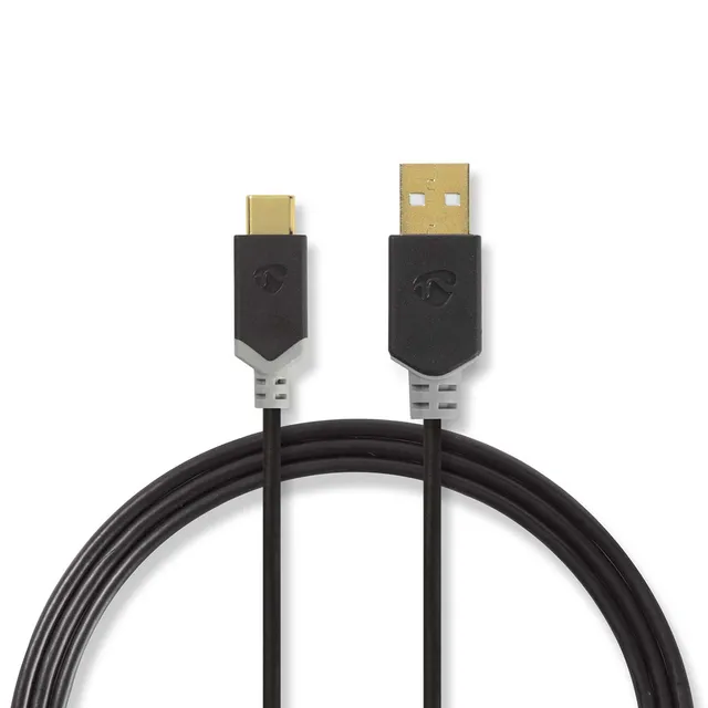 USB-kabel | USB 2.0 | USB-A Hane | USB-C™ Hane | 60 W | 480 Mbps | Guldplaterad | 2.00 m | Rund | PVC | Antracit | Låda