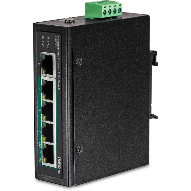 TI-PE50 5-Port Industrial Fast Ethernet PoE+ DIN-Rail Switch
