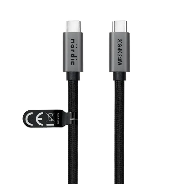1m USB 3.2 Gen 2 USB-C till C nylonflätad kabel PD3.1 240W 20G 4K60Hz grå