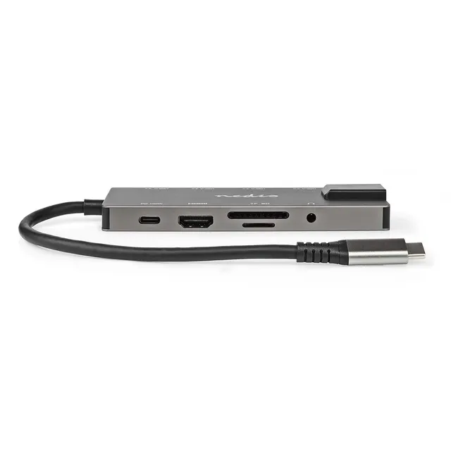 USB Multi-Port Adapter | 10-in-1 | USB 3.2 Gen 1 | USB-C™ Hane | HDMI™ Utgång / RJ45 Hona / SD / 2x USB-C™ / 3.5 mm Hona / 3x USB-A Hona | 5 Gbps | 0.20 m | Rund | Guldplaterad | PVC | Antracit | Låda