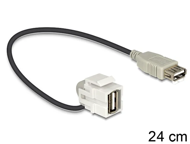 Keystone modul, USB 2.0 Typ A ho-USB Typ A ha, 0,2m kabel, grå