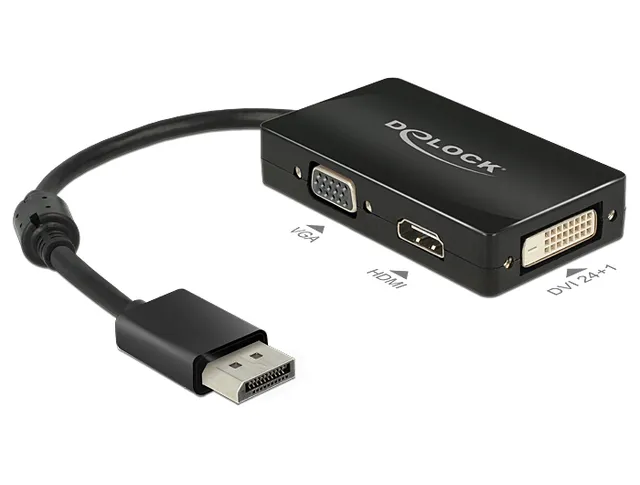 Multi-adapter DeLOCK DisplayPort 1.1 till VGA/HDMI/DVI - Svart