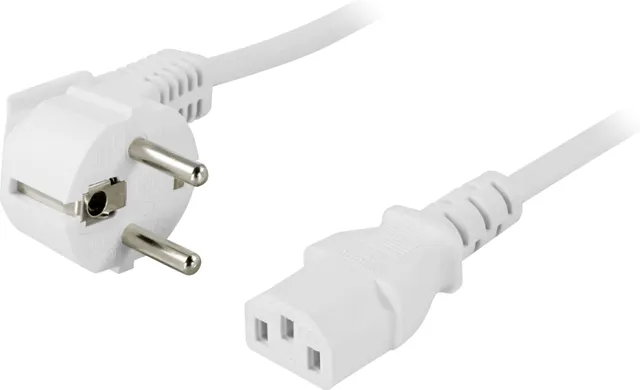 apparatkabel , vinklad CEE 7/7 - rak IEC C13, 5m, vit (DEL-111V)