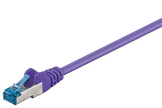 Patchkabel CAT 6A, S/FTP (PiMF), violett, 0,5 m opparledare (CU), halogenfri kabelhölje (LSZH)