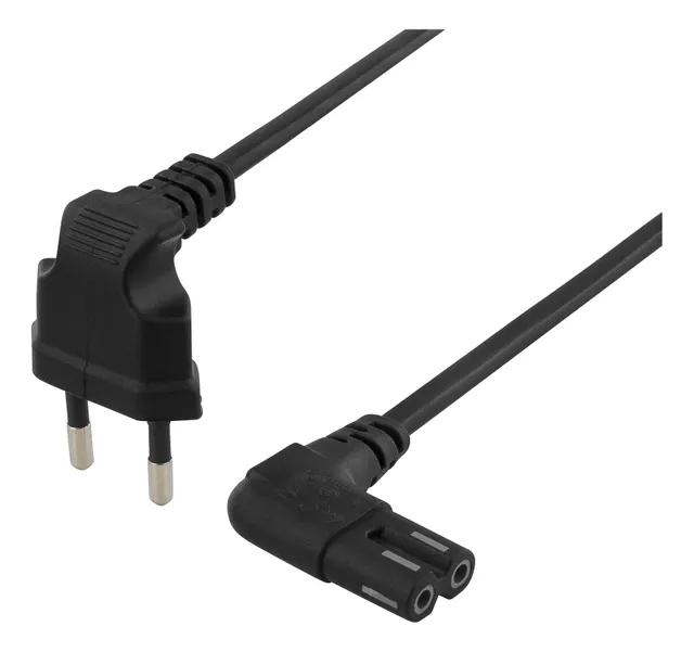 Strömkabel Vinklad 2 pin Svart 3 m