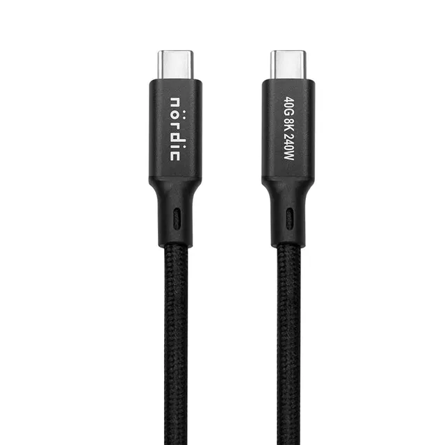 1m USB4 USB-C till C nylonflätad kabel PD3.1 240W 40G 8K60Hz 4K144Hz svart