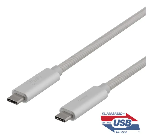USB-C SuperSpeed-kabel, 1m, USB 3.1 Gen 2, 10 Gbps, 100W, silv