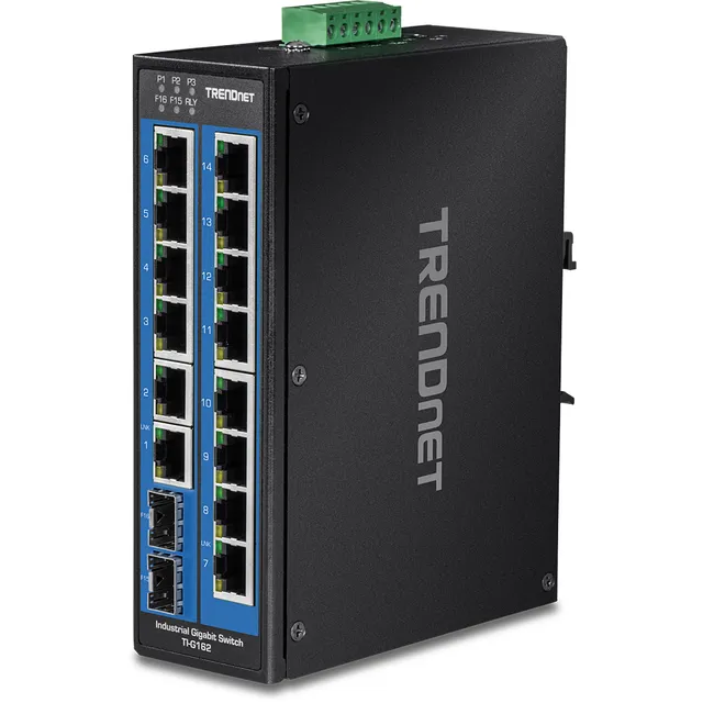 TI-G162 16-Port Industrial Gigabit DIN-Rail Switch