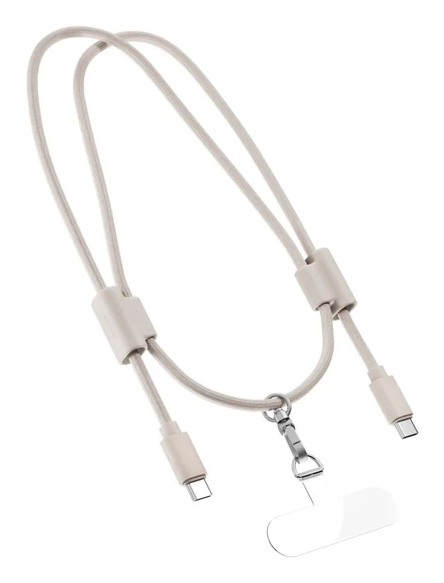 Phone Lanyard USB-C -kaapeli, 60 W, 0,8 m, beige