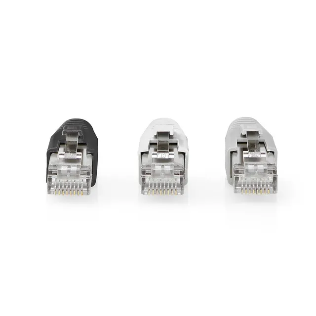 RJ45-kontakt | RJ45 Pass Through | Solid/strängad FTP CAT6a | Rak | Guldplaterad | 10 st. | Polycarbonate | Grå / Svart / Vit | Låda