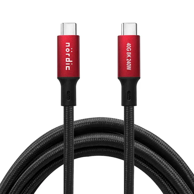 1m USB4 USB-C till C nylonflätad kabel PD3.1 240W 40G 8K60Hz 4K144Hz röd