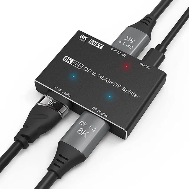 1 till 2 splitter 1xDisplayport till 1xHDMI och 1xDisplayport 8K30Hz stöd för MST och HDR