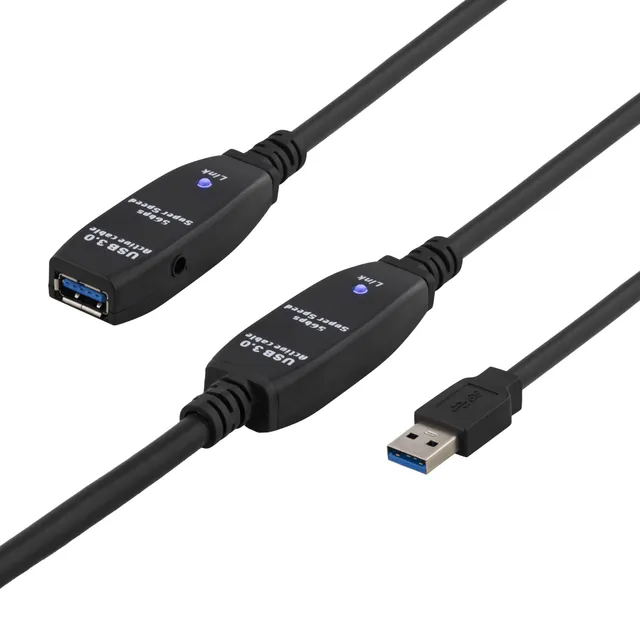 USB 3.0 förlängningskabel A ha-A ho Aktiv Svart 15m