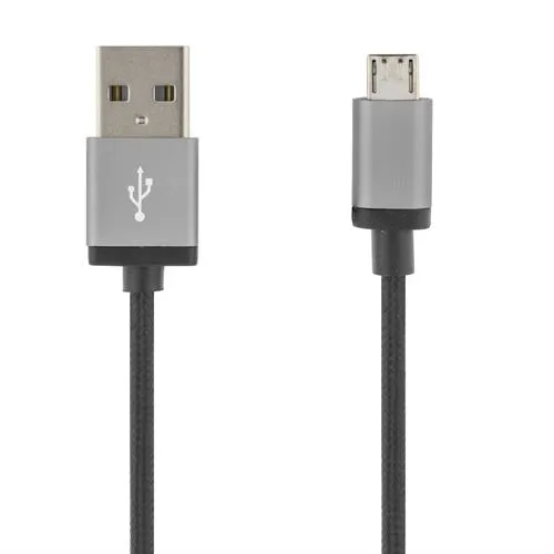 PRIME USB-kabel - Tygklädd - Typ A ha - Typ Micro B - 2m - Svart