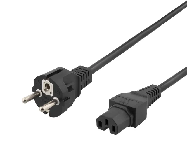 apparatkabel IEC 60320 C15 - CEE 7/7, 3m, svart