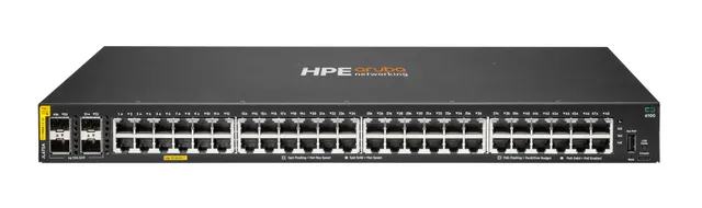 HPE Aruba 6100 48G Class4 PoE 4SFP+ 370W Switch - Switch - Administrerad - 48 x 10/100/1000 (PoE+) + 4 x 1 Gigabit / 10 Gigabit SFP+ - sida till sida