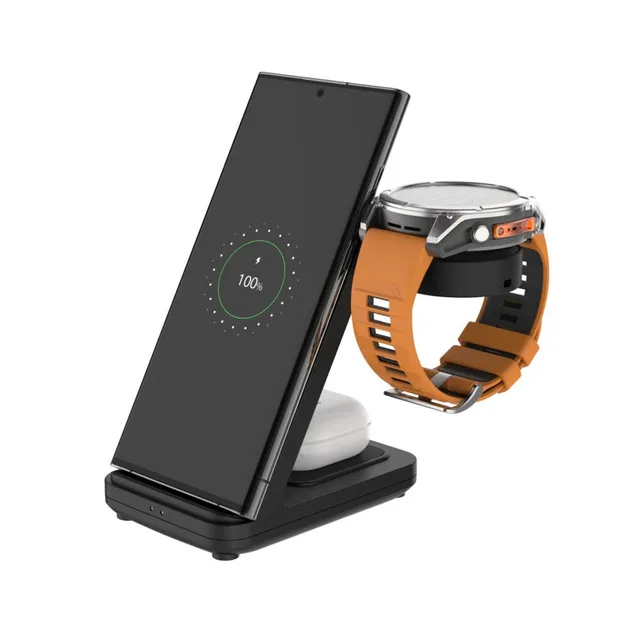 3in1 Wireless Charging station designed for Garmin Watch Black