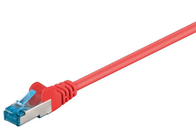 Patchkabel CAT 6A, S/FTP (PiMF), röd, 5 m opparledare (CU), halogenfri kabelhölje (LSZH)