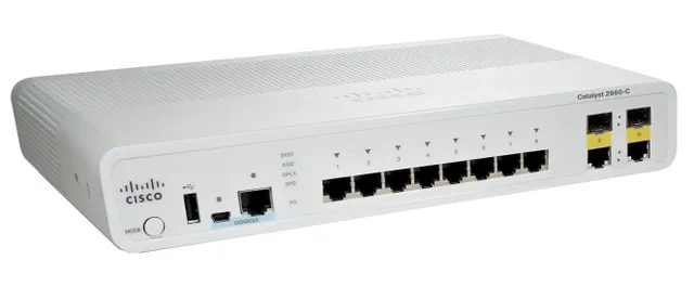 Catalyst Compact 2960C-8TC-L - Switch - Administrerad - 8 x 10/100 + 2 x delad Gigabit SFP - skrivbordsmodell, rackmonterbar, väggmonterbar - åt