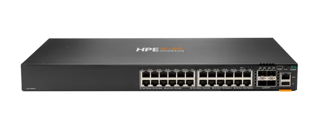 HPE Aruba 6300F - Switch - L3 - Administrerad - 24 x 10/100/1000 + 4 x 1 Gb/10 Gb/25 Gb/50 Gb SFP56 (upplänk/stapling) - framsidan och sida till baksi