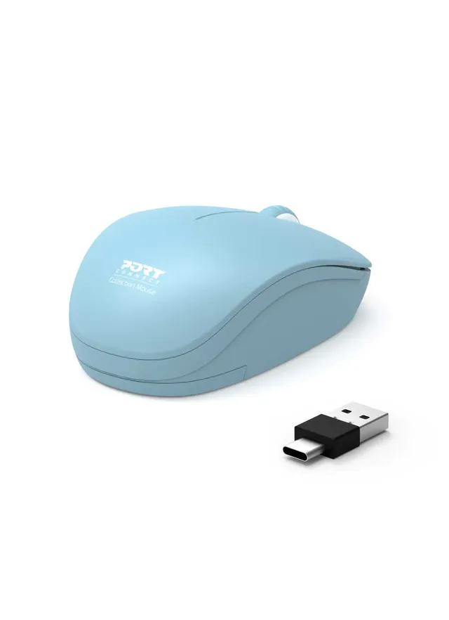 PORT Connect Collection - Mus - höger- och vänsterhänta - optisk - 3 knappar - trådlös - 2.4 GHz - USB / USB-C trådlös mottagare - azurblå