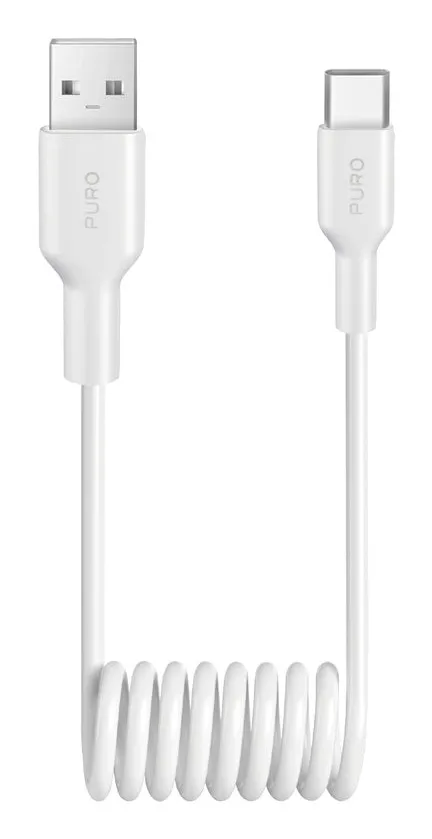 10W USB-A - USB-C 1m spiral cable - white