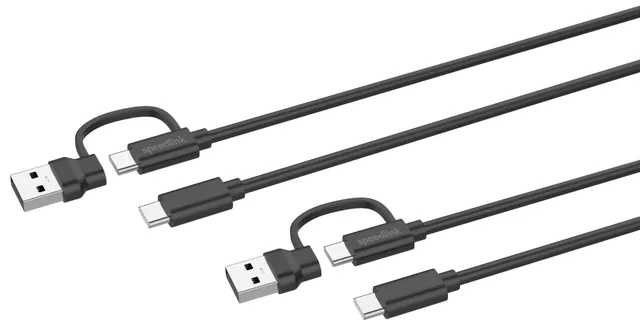 STREAM Play + Charge USB-C/A to USB-C Cable Set - Black - Wired Charging cable for wireless game controller - Sony PlayStation 4