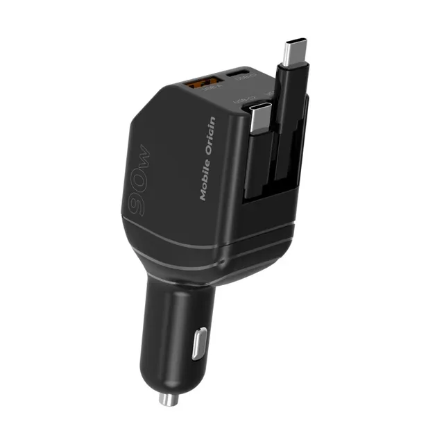 90W Car Charger CA22 - USB-C + USB-A 2x USB-C Cable