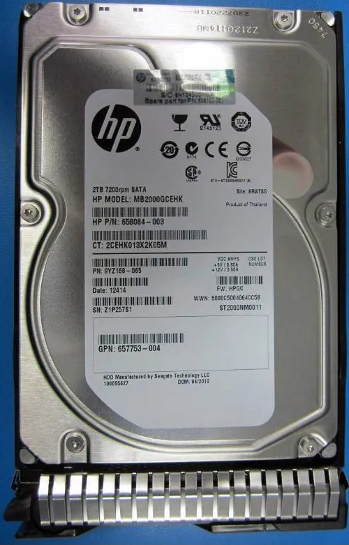 - Hårddisk - 2 TB - hot-swap - 3.5 LFF - SATA 6Gb/s - 7200 rpm - med HP SmartDrive-bärvåg