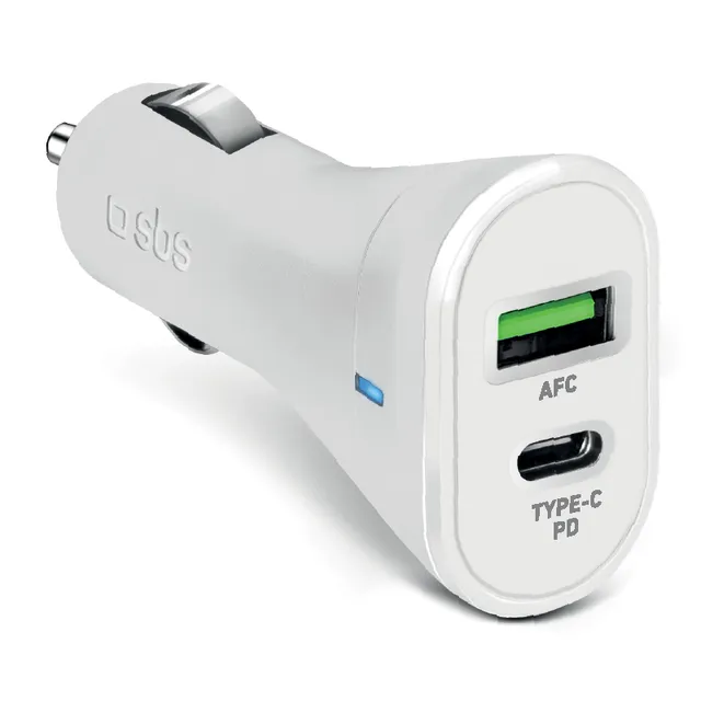 Billaddare för Smartphone USB-C/USB-A - Vit