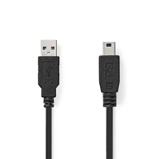 USB-kabel | USB 2.0 | USB-A Hane | USB Mini-B 5 pin Hane | 2.5 W | 480 Mbps | Nickelplaterad | 2.00 m | Rund | PVC | Svart | Label