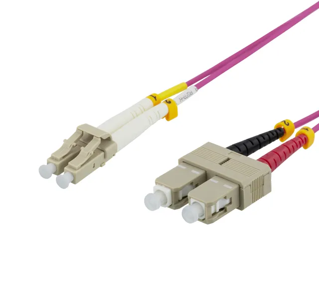 OM4 Fiber cable, LC-SC Duplex, 50/125, 3m, pink