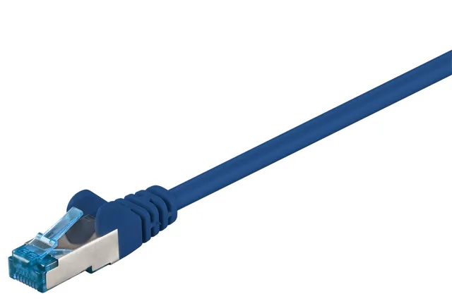 Patchkabel CAT 6A, S/FTP (PiMF), blå, 7,5 m opparledare (CU), halogenfri kabelhölje (LSZH)