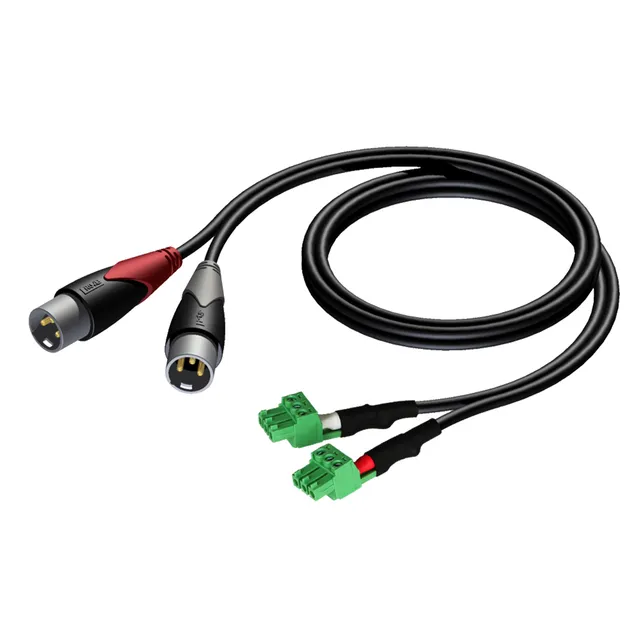 CLA834, 2 x XLR (3-pin), Hankoppling, 2 x Terminal, 1,5 m, Svart, Grön, Grå