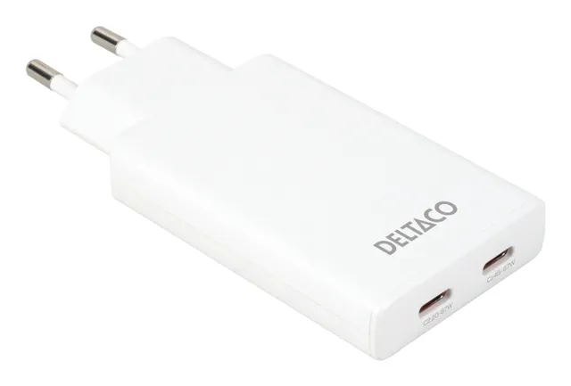 67W 2x USB-C Väggladdare - Slim White