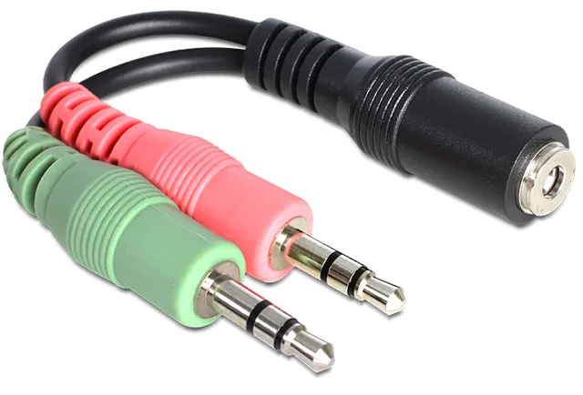 Headset Adapter 1 x 3.5 mm 4 pin Stereo jack female > 2 x 3.5 mm 3 pin Stereo jack male (CTIA pin assignment)