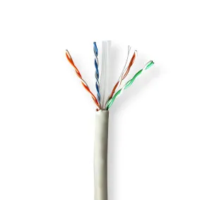 CAT6 nätverkskabel rulle | Solid | U/UTP | Bar koppar | 100 m | Inomhus | Rund | LSZH | Grå | Dragkorg