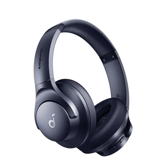 Soundcore Q20i - Hörlurar med mikrofon - fullstorlek - Bluetooth - trådlös, kabelansluten - aktiv brusradering - 3,5 mm kontakt - marinblå