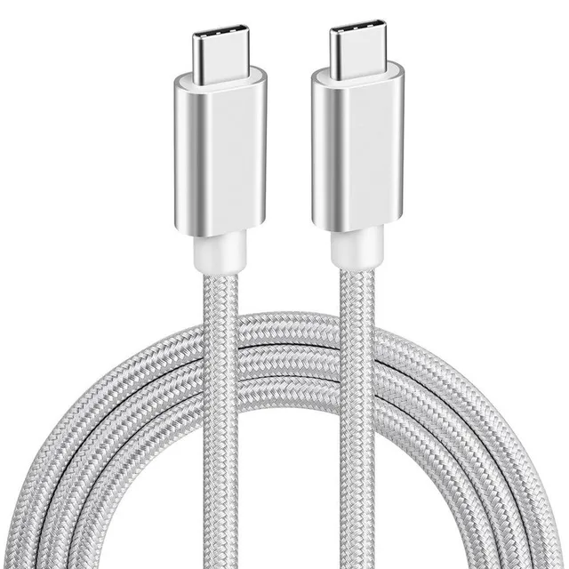 1,5m USB3.2 Gen1 USB-C till C nylonflätad kabel snabbladdning 3A 5Gbps Power Delivery PD 60W vit