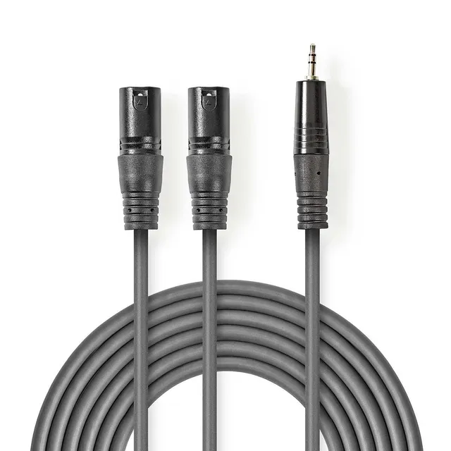 Balanserad ljudkabel | 2x XLR 3-Pin Hane | 3.5 mm Hane | Nickelplaterad | 1.50 m | Rund | PVC | Mörkgrå | Kartonghylsa