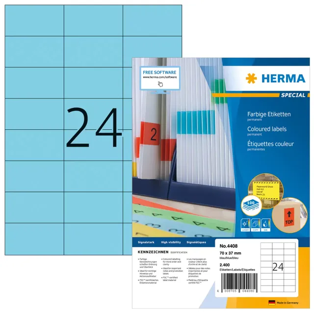 Special - Papper - matt - permanent självhäftande - blå - 70 x 37 mm 2400 etikett (er) (100 ark x 24) etiketter
