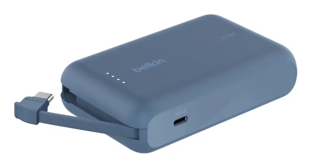 BoostCharge - Power bank - med integrerad kabel - 10000 mAh - 20 watt - 3 A - Fast Charge - 2 utdatakontakter (USB-C) - blå