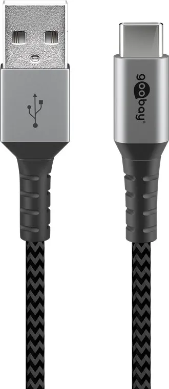 USB-C™ till USB-A textilkabel med metallkontakter 1 m elegant och extra robust anslutningskabel för enheter med USB-C™-port