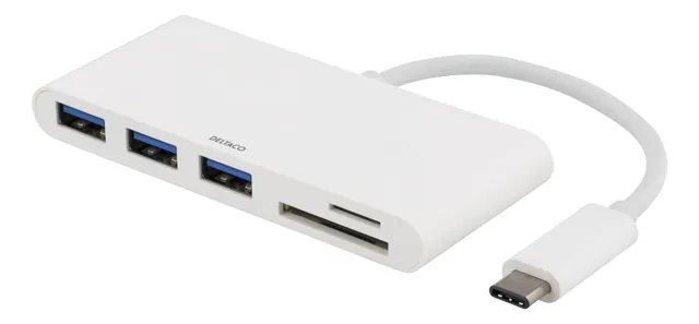 3-Portars USB 3.1 Typ C-hubb samt minneskortsläsare - Vit