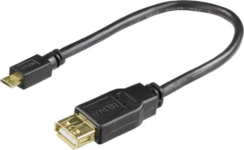 USB-adapter Typ A ho - Typ Micro-B ha, 0,2m, OTG, svart