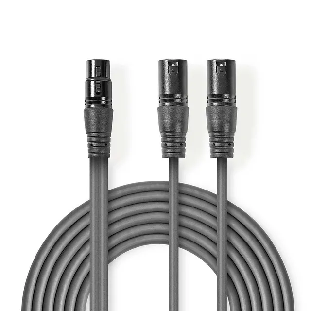 Balanserad ljudkabel | 2x XLR 3-Pin Hane | XLR 3-stifts hona | Nickelplaterad | 1.50 m | Rund | PVC | Mörkgrå | Kartonghylsa