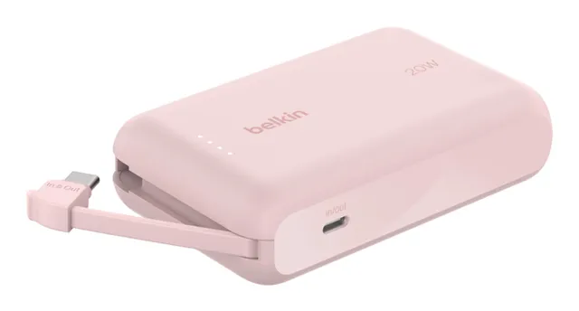 BoostCharge - Power bank - med integrerad kabel - 10000 mAh - 20 watt - 3 A - Fast Charge - 2 utdatakontakter (USB-C) - rosa