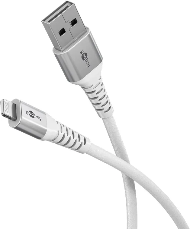 Lightning-USB-A supersoft textilkabel med metallkontakter, 2 m, vit MFi-certifierad, elegant och extra robust laddnings- och synkroniseringskabel för Apple iPhone/iPad (vit)