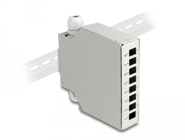 DeLOCK Fiberoptikdistribueringsbox - kan monteras på DIN-skena - grå - 8 portar