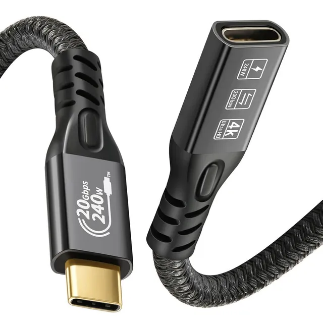1m USB3.2 Gen2 20Gbps USB-C till C nylonflätad förlängningskabel med Power Delivery 240W 4K60Hz